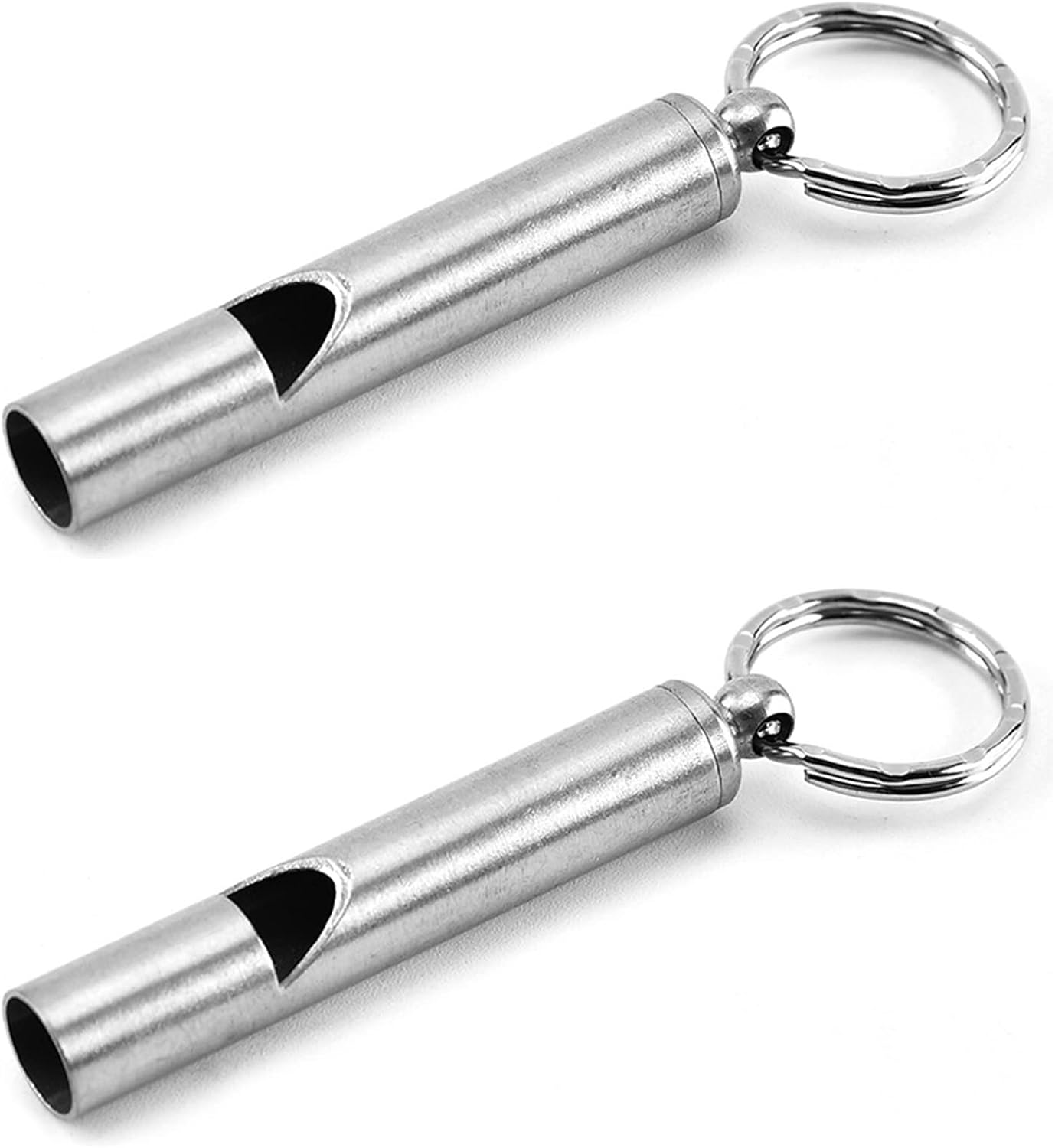 2PCS Mini Stainless Steel Survival Whistle Perfect for Camping, Hiking and Boating Loud Emergency Whistle with Far Distance Rang for Sporting Events and Call Your Dog，Keychain Included