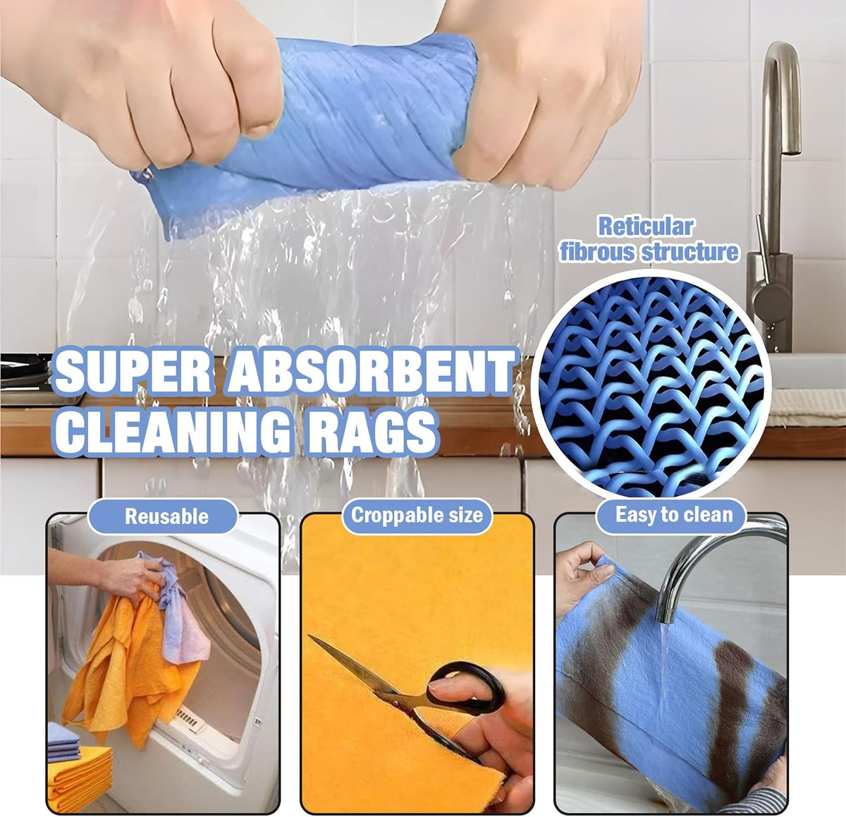 Ultra-Absorbent Miracle Cleaning Shammy, Super Absorbent Cleaning Cloth Multi-Purpose Non-Woven Cleaning Towels for Home Kitchen Bathroom Car Pet Stains(8 Pack)