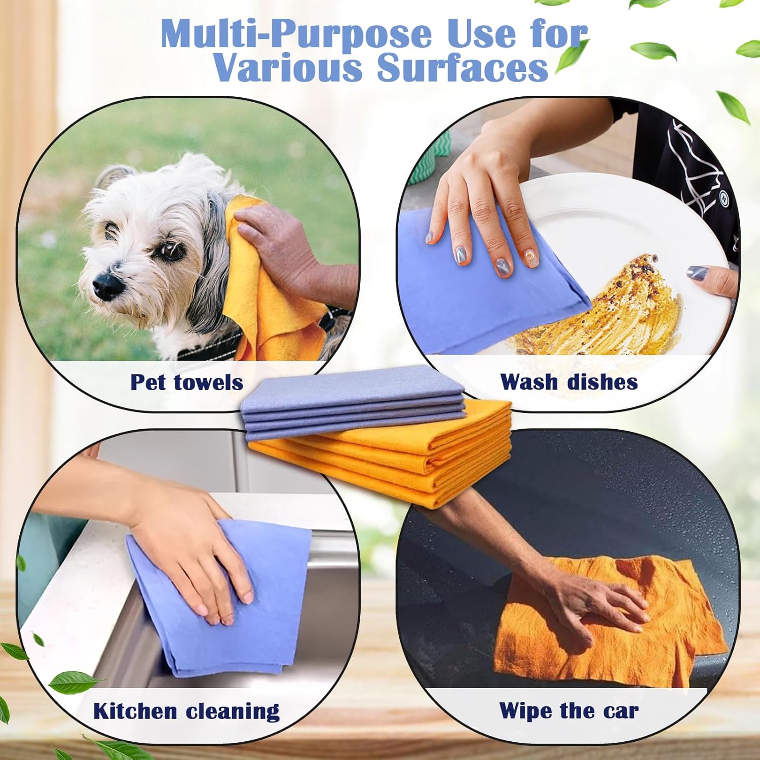 Ultra-Absorbent Miracle Cleaning Shammy, Super Absorbent Cleaning Cloth Multi-Purpose Non-Woven Cleaning Towels for Home Kitchen Bathroom Car Pet Stains(8 Pack)