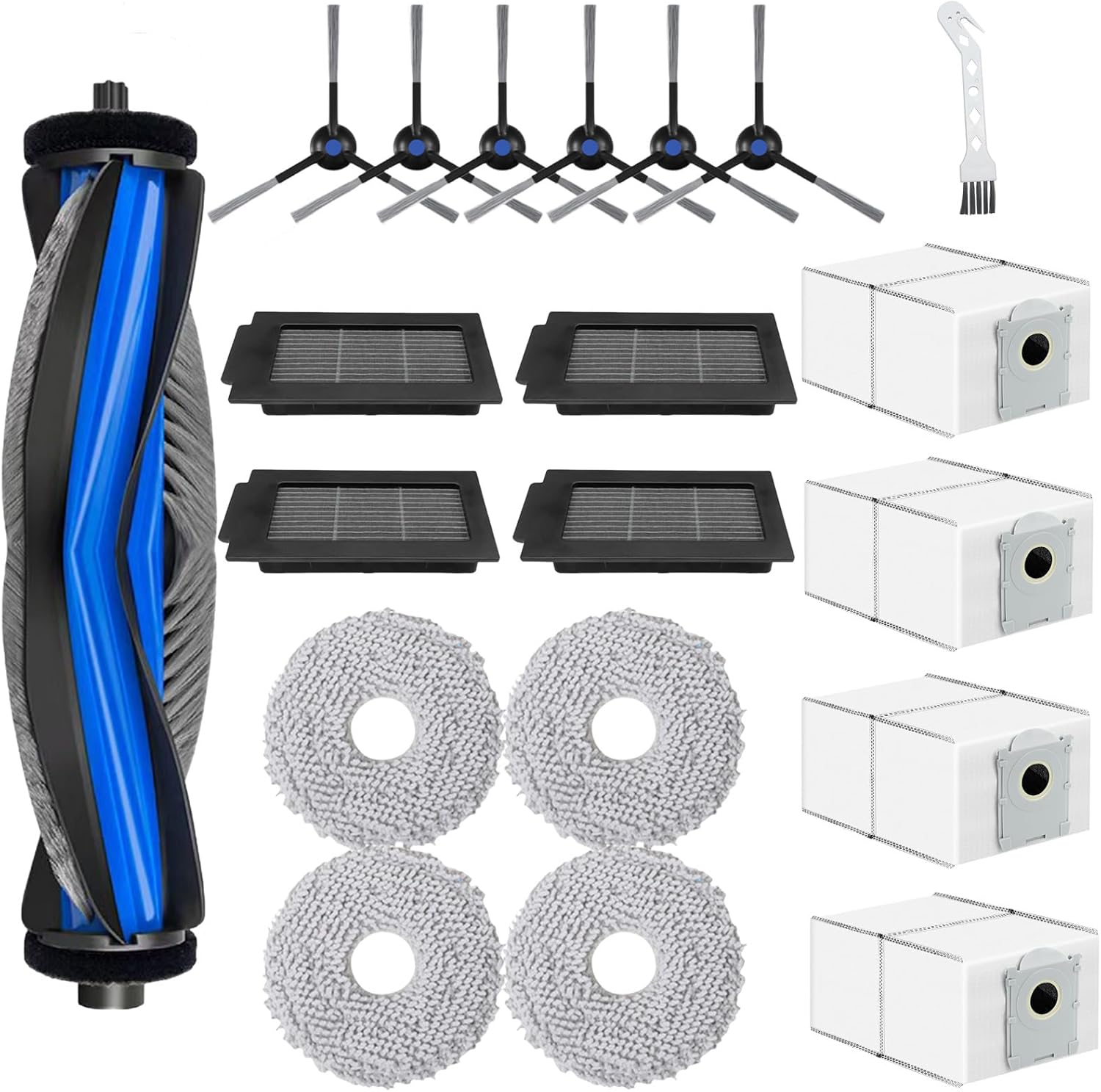 20 Pack Replacement Kits for Ecovacs Deebot T50 Max Pro Omni Vacuum Cleaner, Accessories Parts 1 Main Roller Brush, 4 Mopping Pad, 4 HEPA Filters, 4 Dust Bag, 6 Side Brushes 1 Cleaning Brush