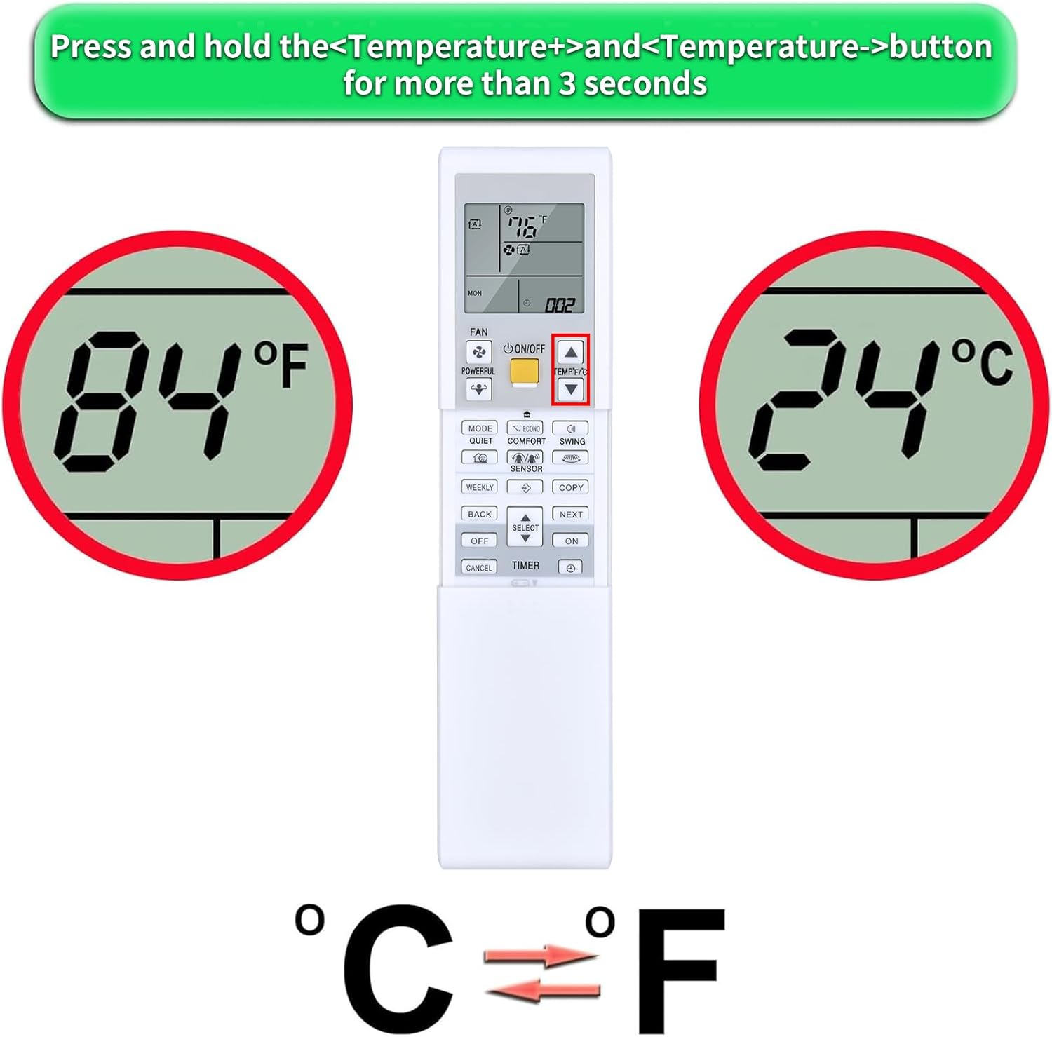 Replacement for DAIKIN AC Air Conditioner Remote Control, Compatible with ARC452A9 ARC452A10 ARC452A19 ARC452A20 ARC452A21 ARC452A23 ARC466A36