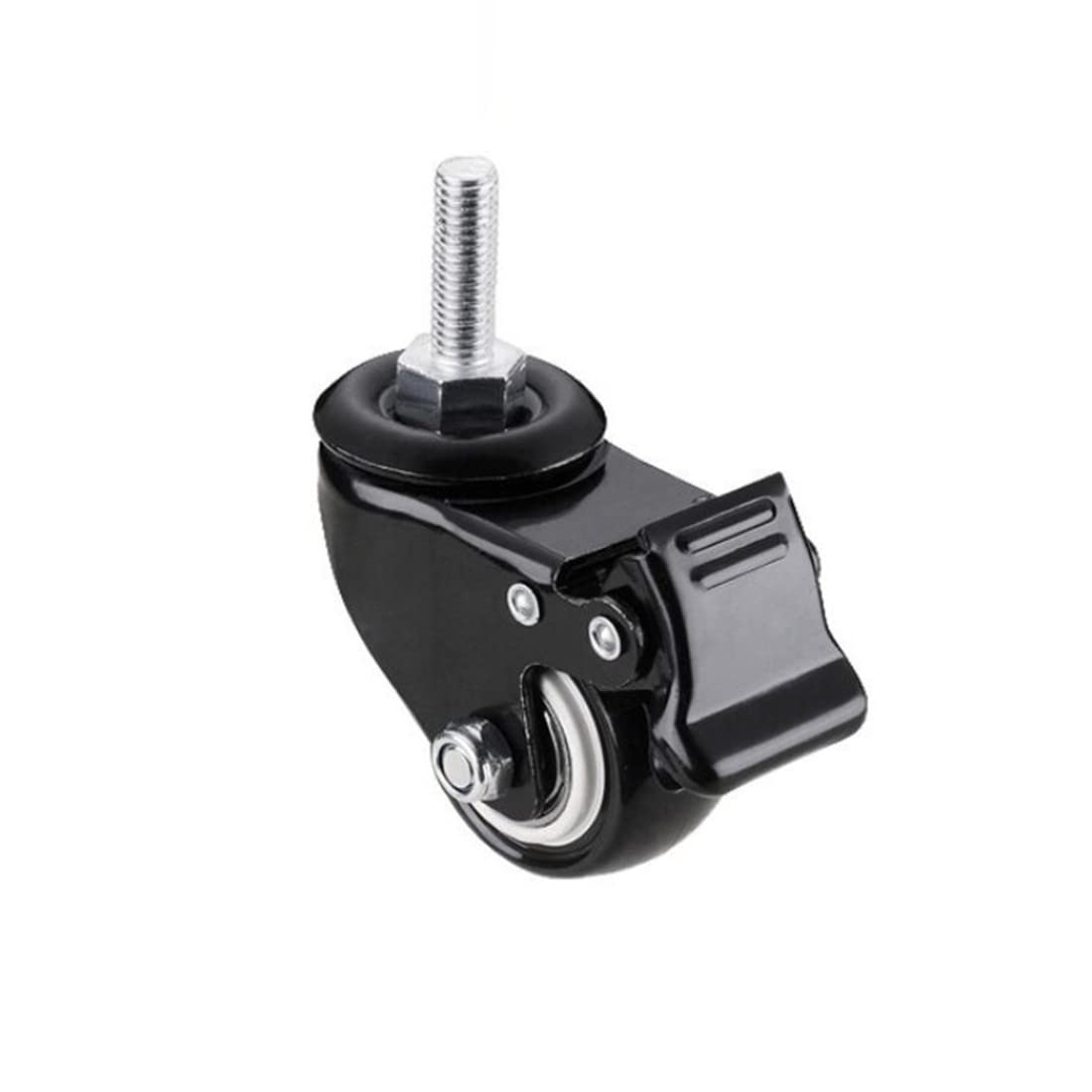 4Pcs 1.5 Inch Heavy Duty Caster Wheels Swivel Casters with Brake and M8 Threaded Stem, Loading 50kg/110lbs Black Rubber