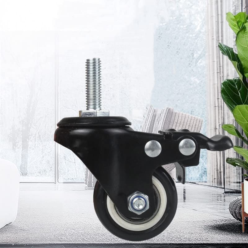 4Pcs 1.5 Inch Heavy Duty Caster Wheels Swivel Casters with Brake and M8 Threaded Stem, Loading 50kg/110lbs Black Rubber