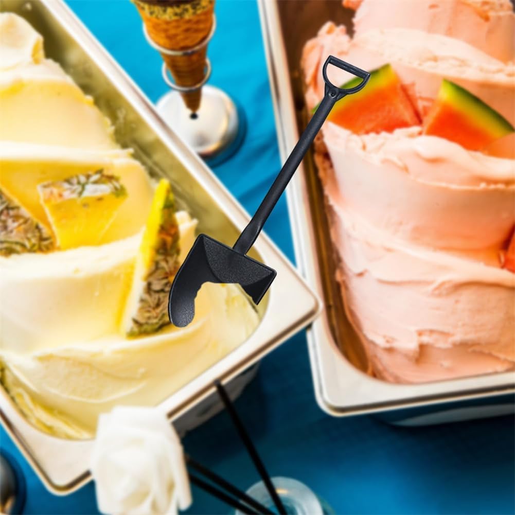 100PCS Mini Shovel Shape Spoons, Plastic Mini Ice Cream Dessert Spoon Shovels Pudding Yogurt Spoons Cute Disposable Plastic Dessert Spoons,for Family or Party，4.7 Inch. （Black)