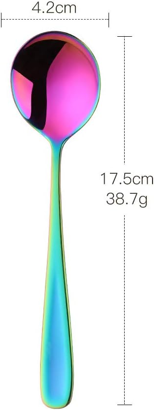 7-Inch Soup Spoons,  6 Pieces Bouillon Spoon,18/10 Stainless Steel Finished Table Dinner Spoons Set of 6 (Rainbow)
