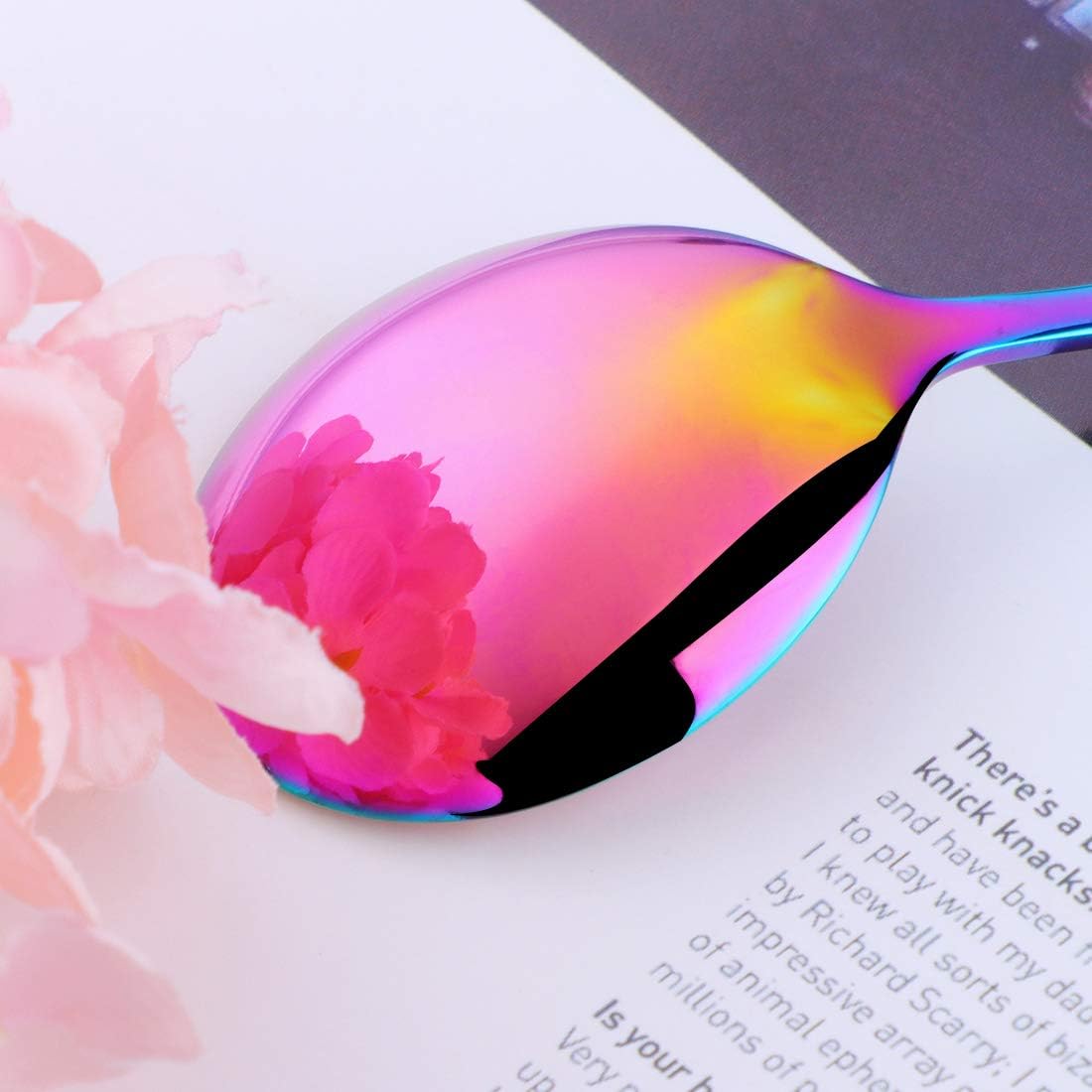 7-Inch Soup Spoons,  6 Pieces Bouillon Spoon,18/10 Stainless Steel Finished Table Dinner Spoons Set of 6 (Rainbow)