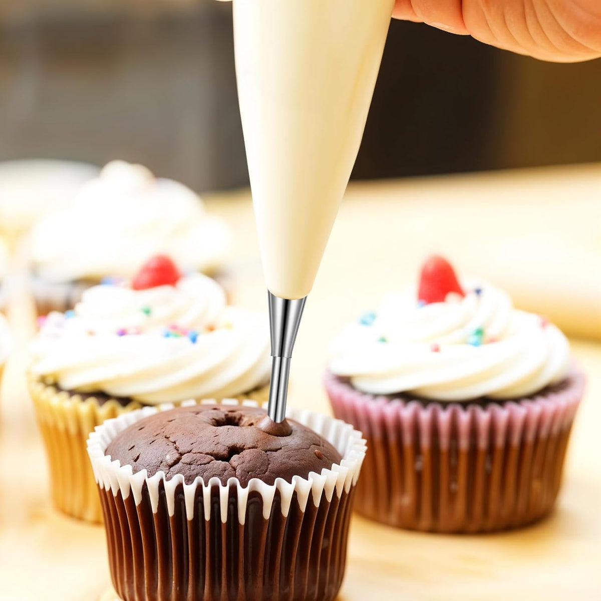 6 Pcs Cream Icing Piping Nozzle Tip, Stainless Steel Long Cream Puff Nozzle, Cupcake Filler Tool, Piping Tips for Filling Donuts Birthday Cake and Other Pastries