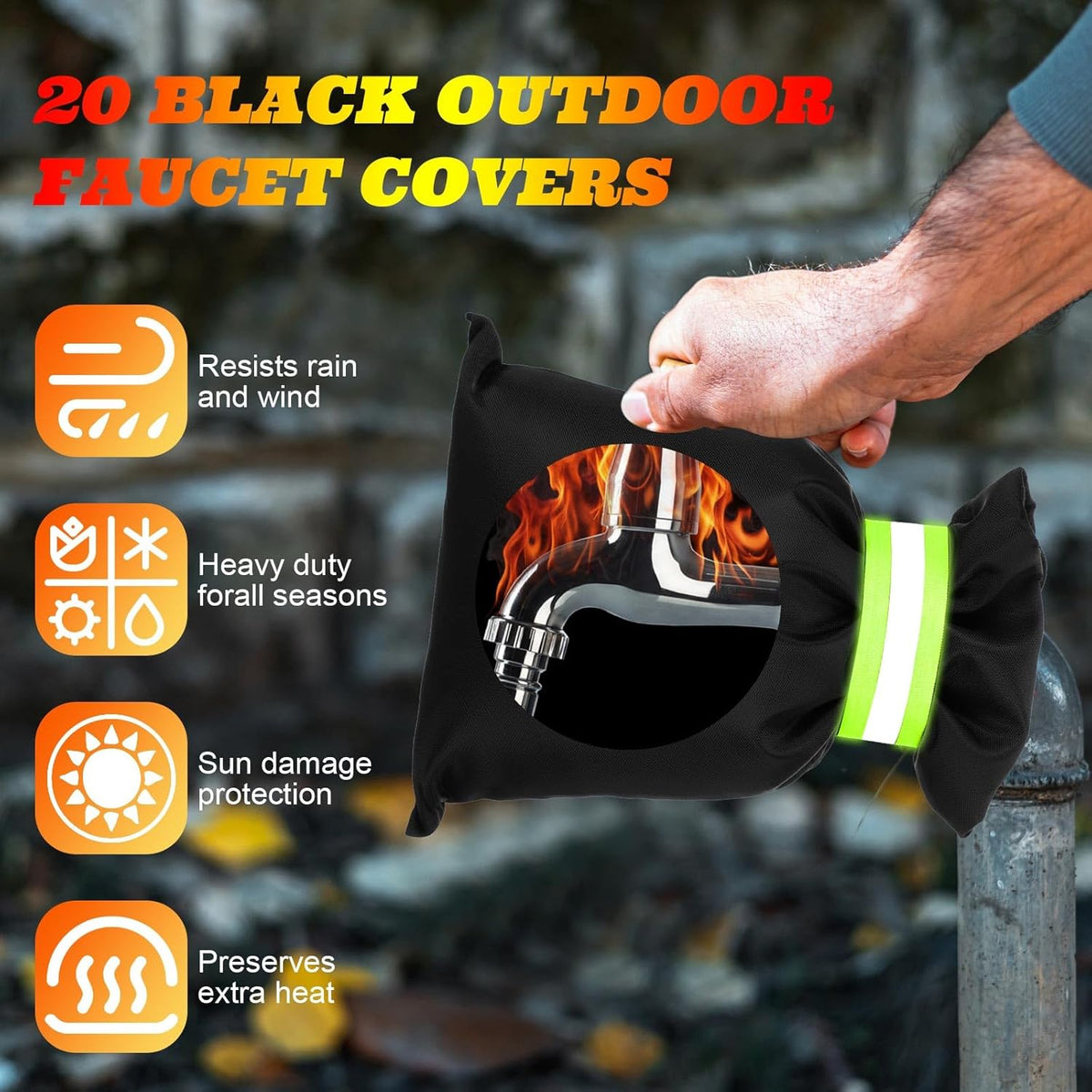 20 Pack Outdoor Faucet Cover for Winter 8.2 x 5.9 Inch Garden Socks with Reflective Strips Freeze Protection Pipe Insulation Reusable Wall Taps Outside