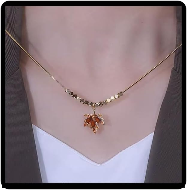 Leaf Necklace, Beaded Chain Necklace For Women Gold Plated Pendant Necklace Rhinestone Choker Necklace Simple Dainty Trendy Thanksgiving fall Necklace Jewelry Gift