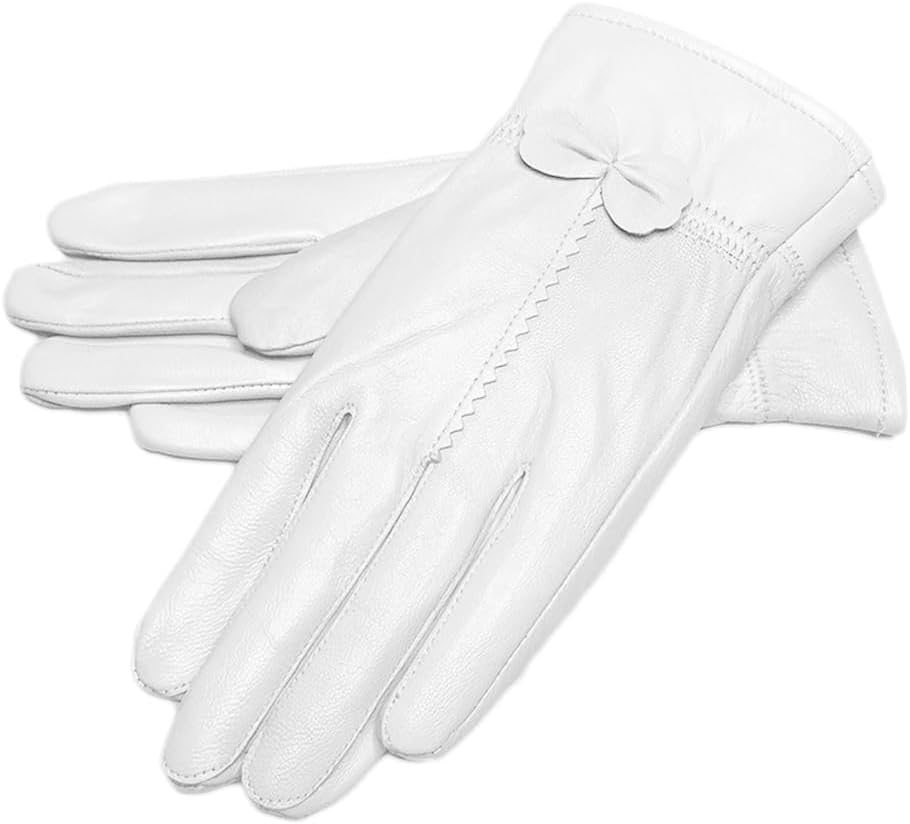 Women Leather Gloves Winter Warm Real Lambskin Fleece Lined Driving Gloves