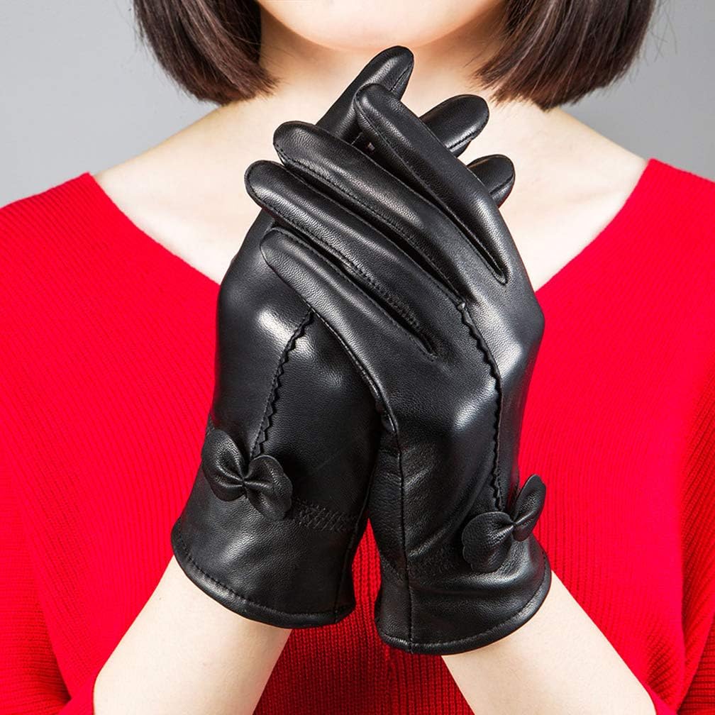 Women Leather Gloves Winter Warm Real Lambskin Fleece Lined Driving Gloves