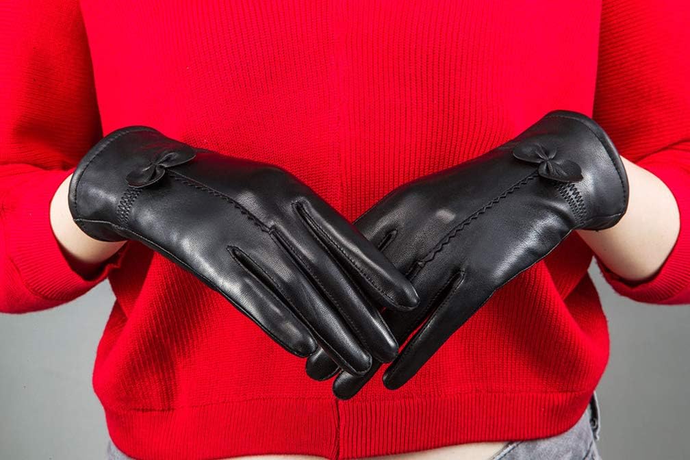 Women Leather Gloves Winter Warm Real Lambskin Fleece Lined Driving Gloves