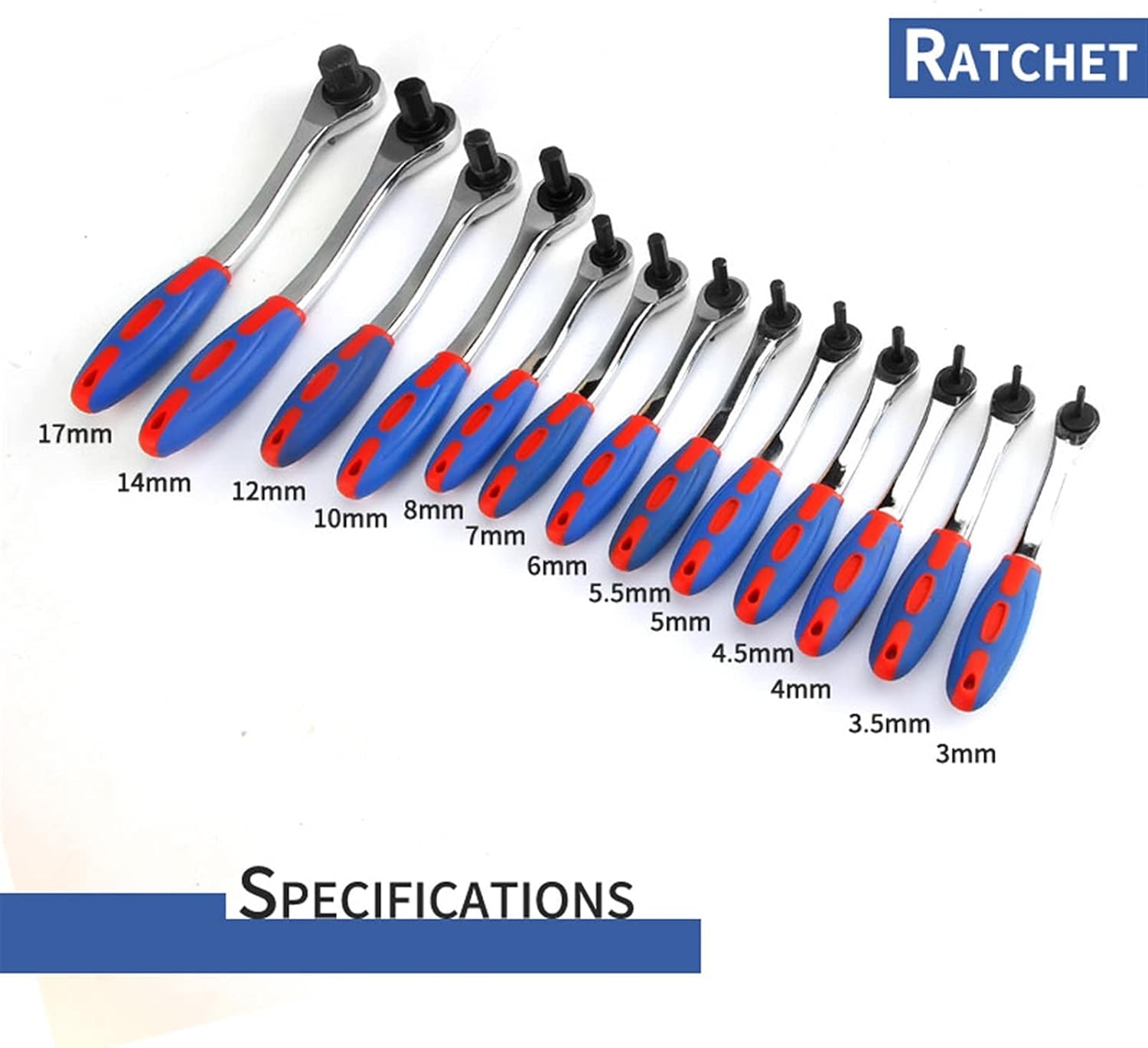Wrench Sets, 1pcs Reversible Ratchet Allen Key Wrench, Ratcheting Hex Bolt Spanner with Soft Rubber Handle 4mm 5mm 6mm 8mm 10mm 12mm 14mm 17mm (Size : 8mm)