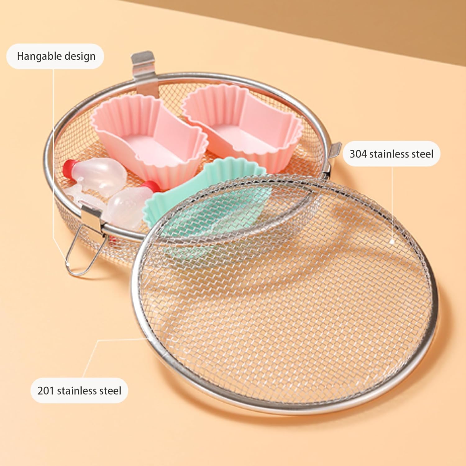 Dishwasher Basket for Small Items Stainless Steel 3 Buckles Dishwasher Basket with Fine Mesh Odor-Free Round Scratchproof Draining Dishwasher Baskets
