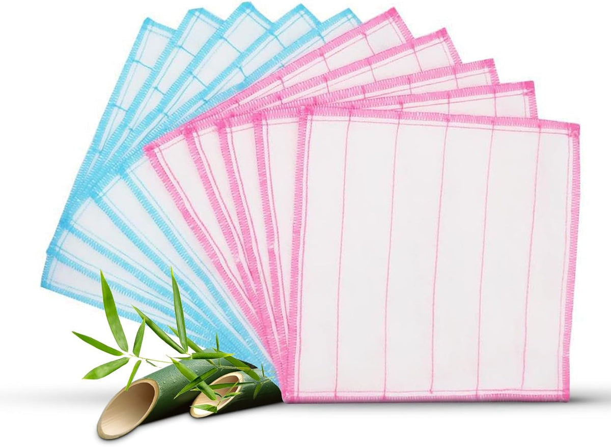 Wood Fiber Kitchen Dishcloths 10 Pack, Reusable and Absorbent Dish Cloths &amp; Dish Towels, No Odor, 8-Layes-Super Absorbent for Kitchen Counter, Dish Washing, Appliances, Car, (12in x12in)