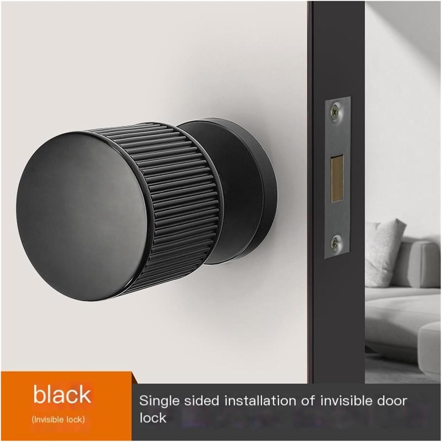 [Special for Invisible Doors] Black Minimalist Invisible Door Lock Hidden Single-Sided Handle Secret Room Secret Door Background Wall Lock(Black)