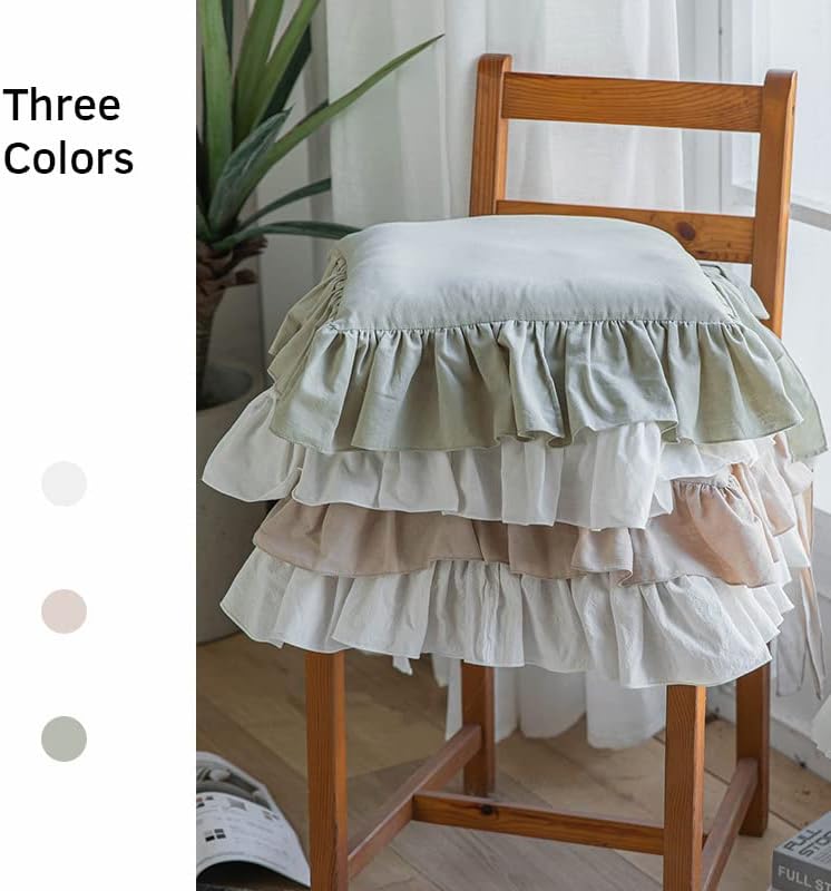 Ruffled Chair Cushions with Ties Elegant Vintage Cotton Chair Pads Soft Cotton Filled Seat Cushion for Farmhouse Home Kitchen Dining,Flesh,37 * 37cm