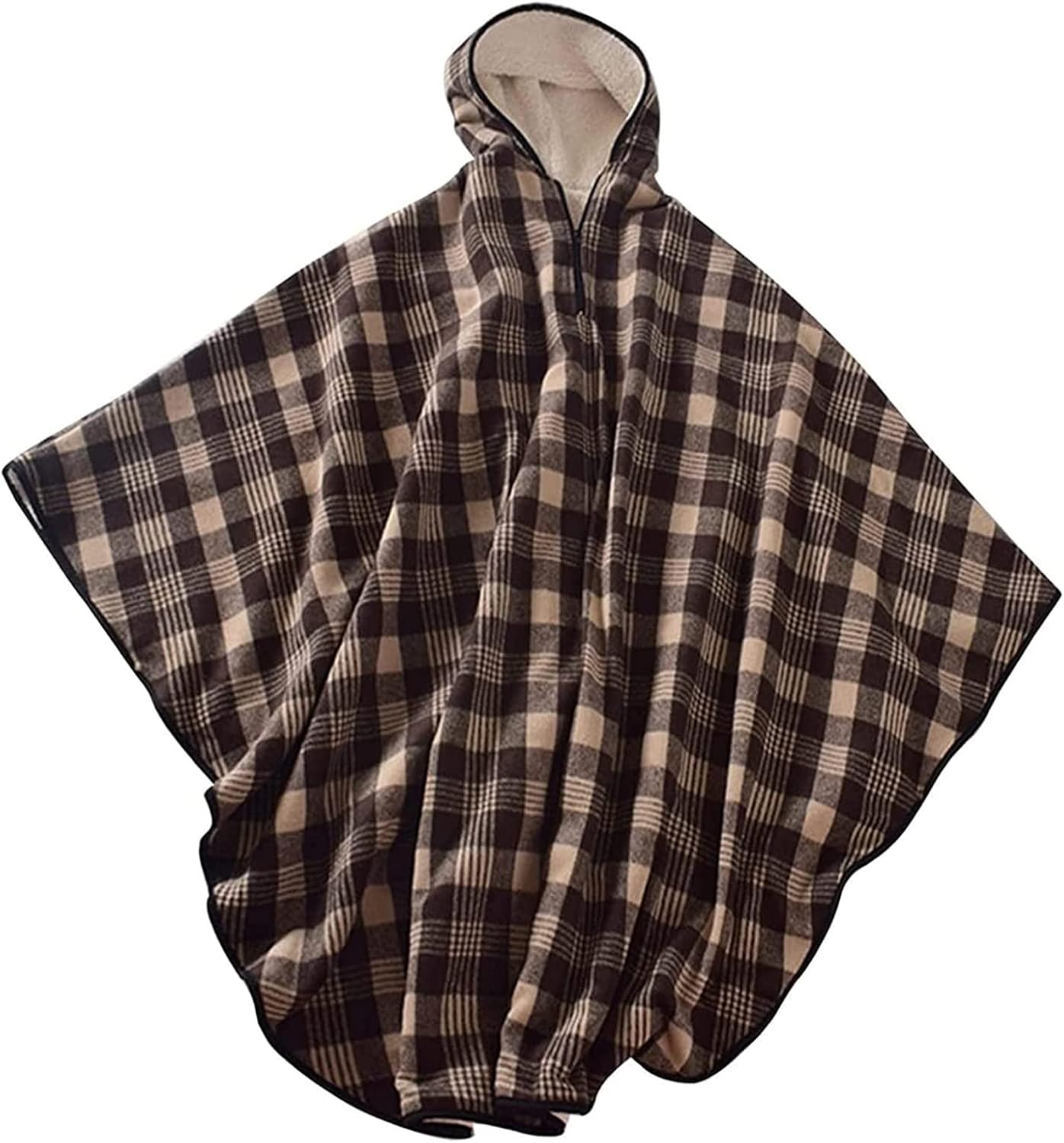 Wheelchair Blanket Adult Fleece-Lined Cape with Hood, Winter Poncho Coat for Women and Men, Warm Blanket