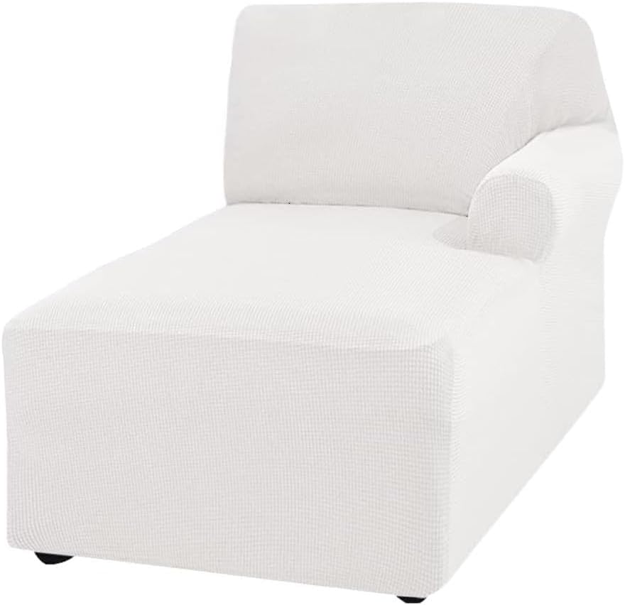 L Shape Sofa Chaise Lounge Cover, Thick Stretch Protector for Living Room Couch Cover Machine Washable (White, Right)
