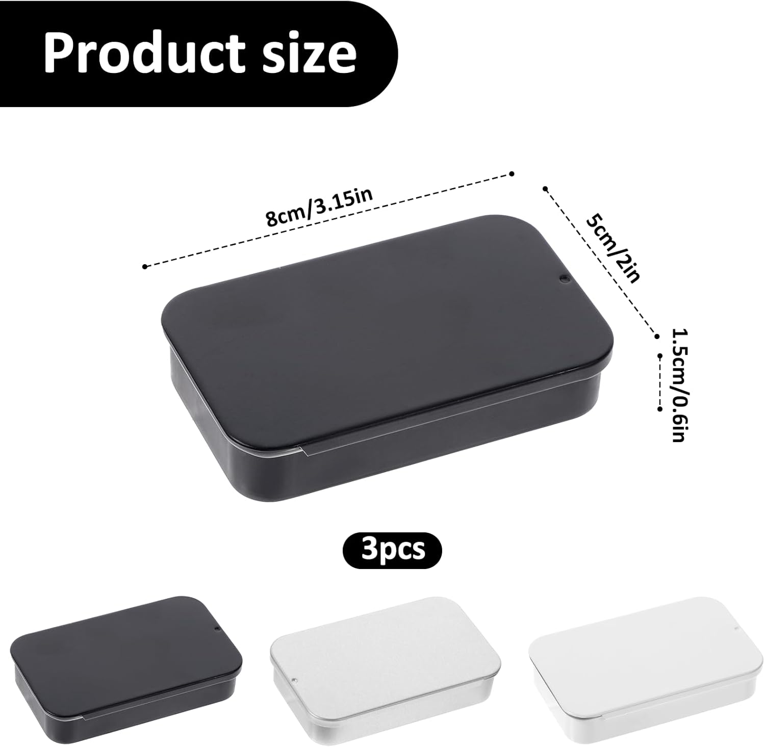 3 Pack Travel Floss Picks Case, Dental Floss Picks Travel Case Metal Storage Box for Flosser Pill Oral Care (Black, White, Silver)