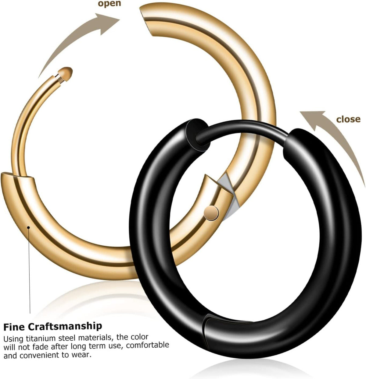 Healifty 15 Pairs Titanium Steel Hoop Earrings for Men Multi Multi Color Gold Silver Black Fashionable Circle Piercing Jewelry for Daily Wear Parties and Gifts