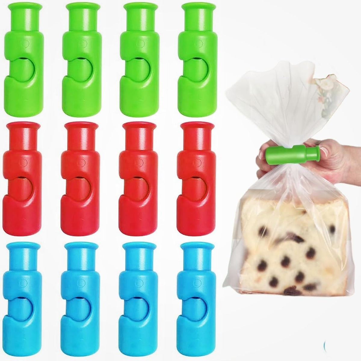 New Squeeze Clips for Chips &amp; Other Food Bags - Grip Sticks &amp; Sealers - Snack Closure - Plastic Sealing Clip for Bread - Colorful 12PC