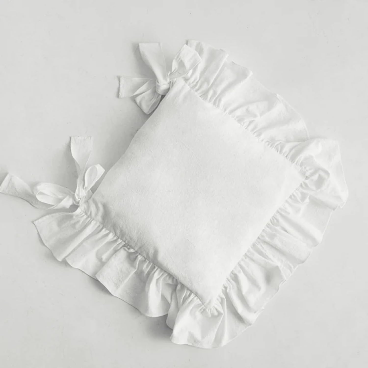 Farmhouse Indoor Chair Cushions for Dining Non-Slip Rocking Chair Cushions with Zipper Ruffled Cotton Seat Cushion for Kitchen White Retro Chair Pads with Ties 14.5''×14.5''