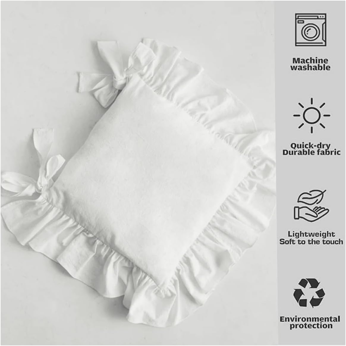 Farmhouse Indoor Chair Cushions for Dining Non-Slip Rocking Chair Cushions with Zipper Ruffled Cotton Seat Cushion for Kitchen White Retro Chair Pads with Ties 14.5''×14.5''