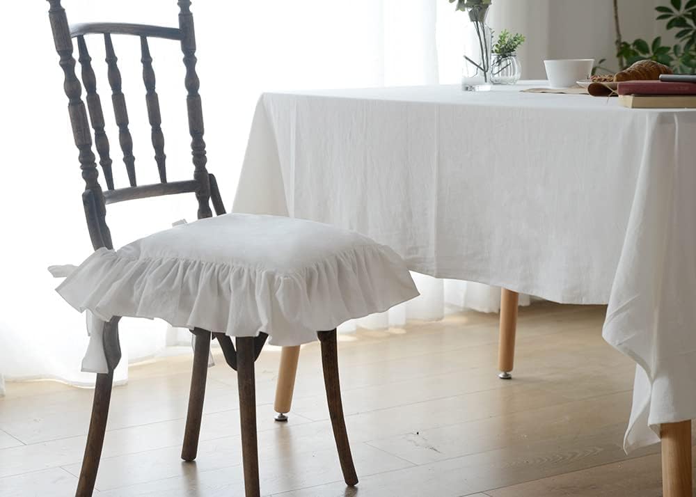 Farmhouse Indoor Chair Cushions for Dining Non-Slip Rocking Chair Cushions with Zipper Ruffled Cotton Seat Cushion for Kitchen White Retro Chair Pads with Ties 14.5''×14.5''