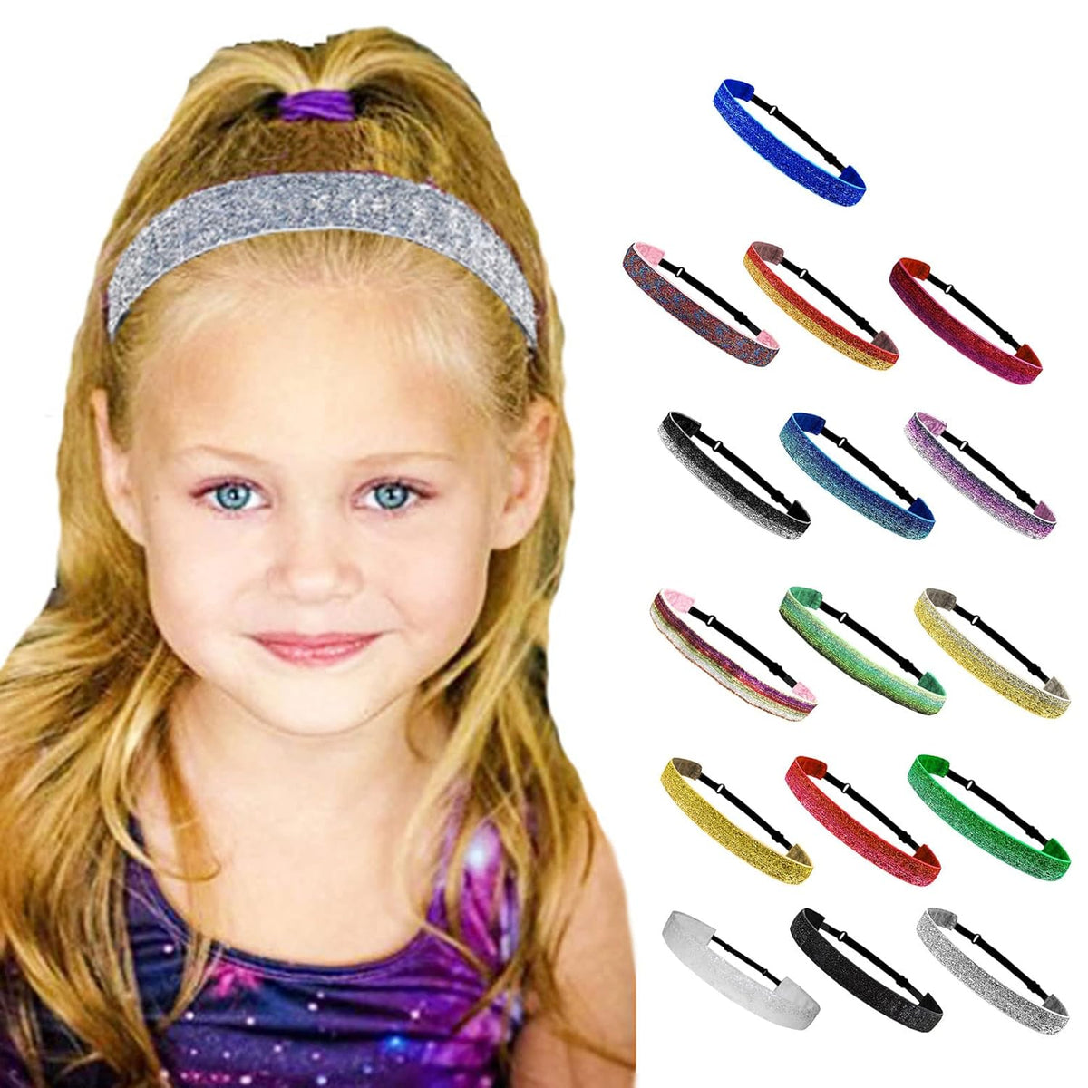 Glitter Headbands Adjustable Non-Slip Head Bands Cute Elastic Hair Accessories For Gymnastics-Sparkly Hair Bands Gifts Stretch Fashion Headbands For Women, White