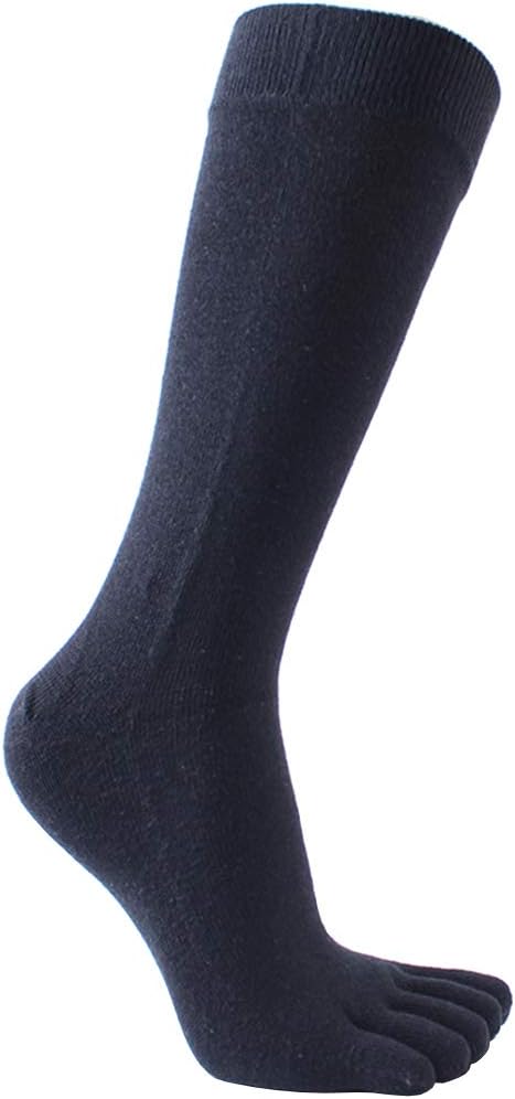 Mens Knee High Toe Socks Cotton Five Finger Sports Running Long Tube Calf Socks, 4 Pairs