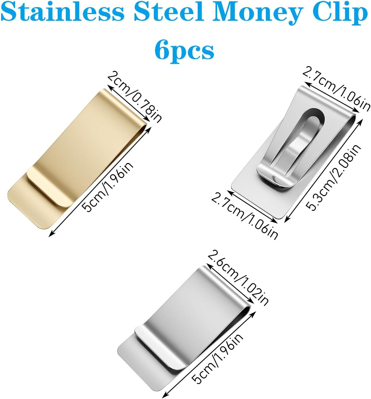 6 Pack Stainless Steel Money Clip Metal Cash Holder Credit Business Pocket Wallet Small Men's Slim Clips Card