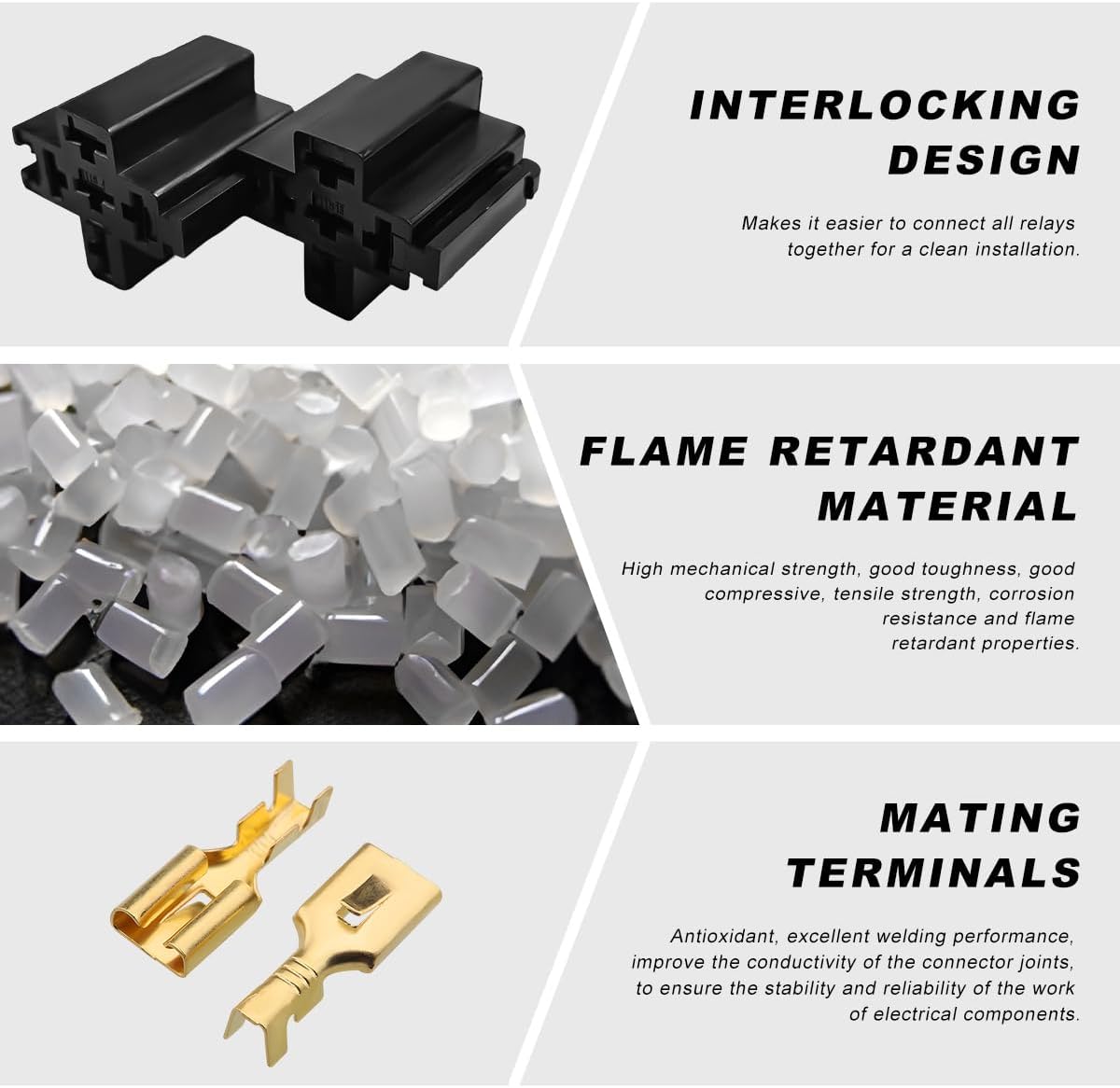 5 PCS Pin Relay Connectors, 12V Socket 30Amp/40Amp Connector with 6.3mm Terminals, Automotive Terminal Relays Case Holder for Cars Trucks SUVs, Car Accessories