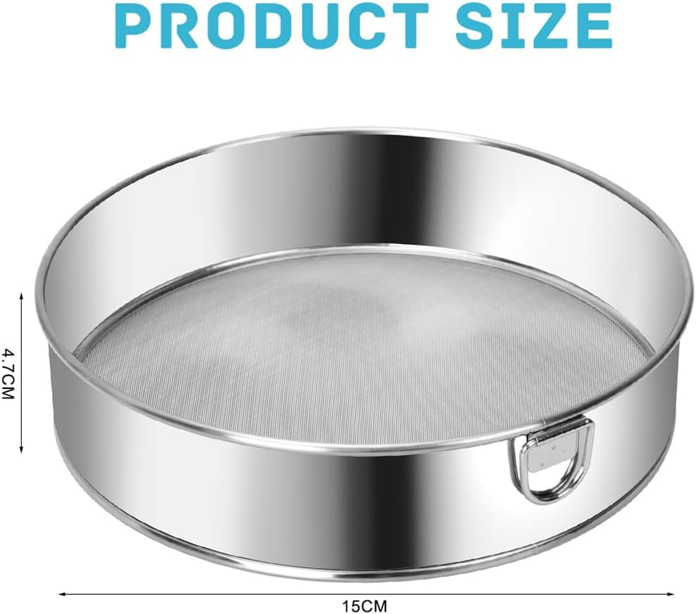 Flour Sifter Stainless Steel Round Flour Sieve 6 Inch 60 Mesh Fine Mesh Strainers for Baking Cake Bread