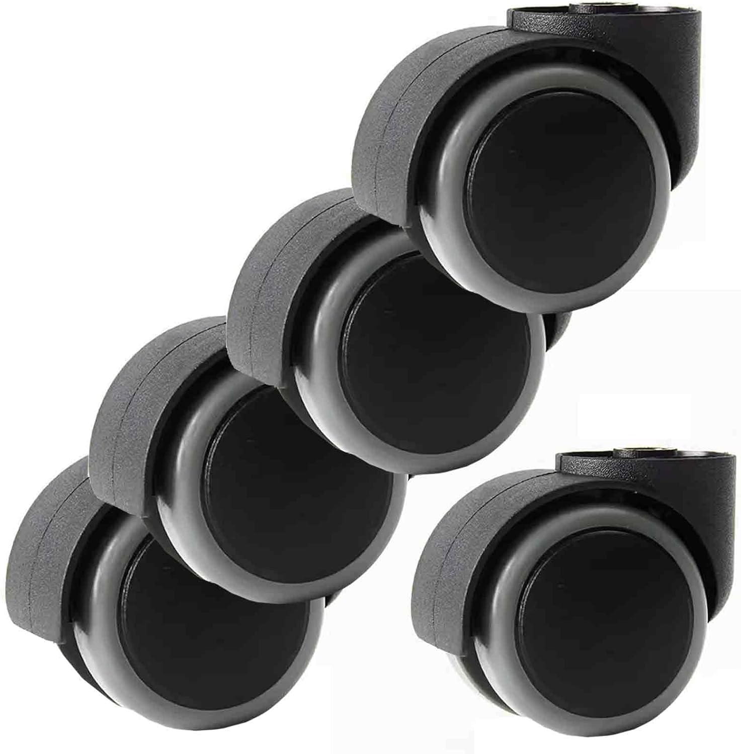 Office Chair Casters Wheels - Set of 5, Universal, Rodless, Silent, Easy Install, Metal, Swivel