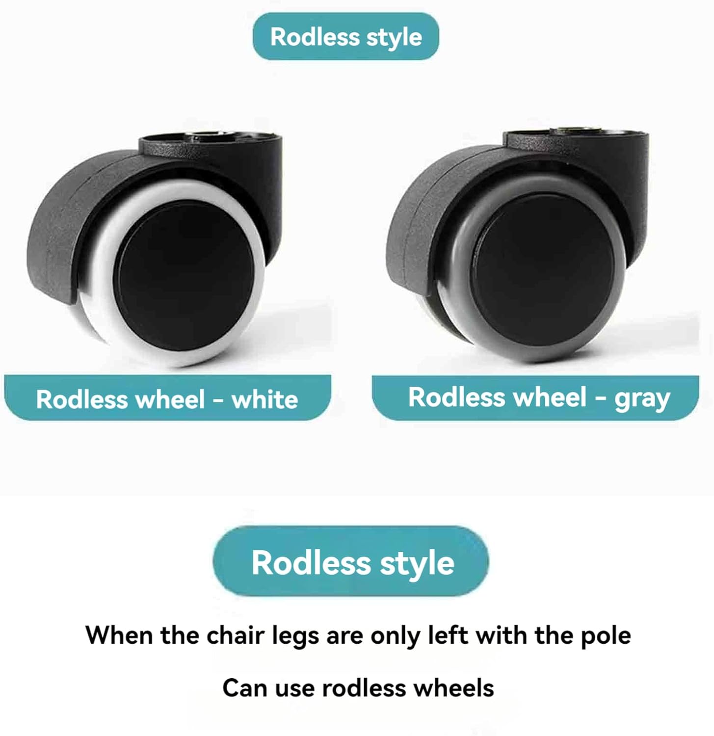 Office Chair Casters Wheels - Set of 5, Universal, Rodless, Silent, Easy Install, Metal, Swivel