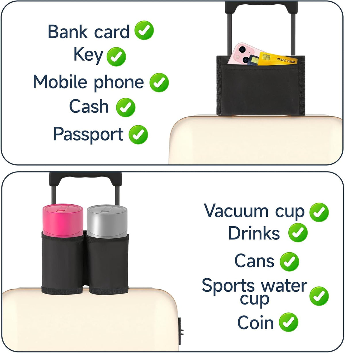 Luggage Cup Holder Suitcases Cup Holder Luggage Drink Caddy Suitcase Beverage Cups Holders Travel Essentials for Flight Attendants Business Travelers, Black