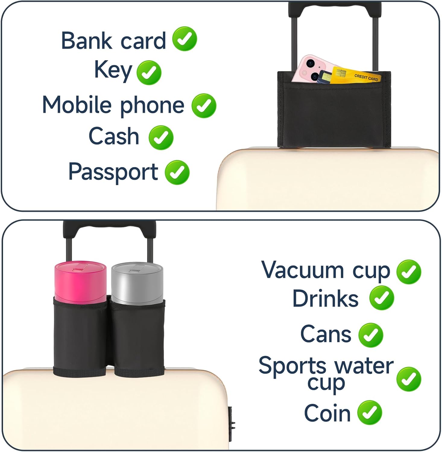 Luggage Cup Holder Suitcases Cup Holder Luggage Drink Caddy Suitcase Beverage Cups Holders Travel Essentials for Flight Attendants Business Travelers, Black