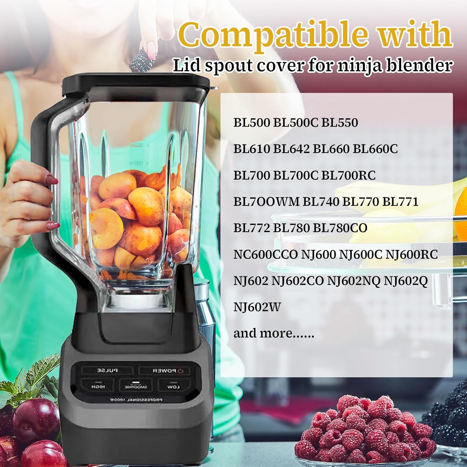 Blender Lid Replacement for Ninja, Blender Cover Pour Spout Parts for Ninja Blender 72oz Pitcher Blender Replacement Parts Compatible with NJ600-NJ602, BL500-BL781, Blender Accessories