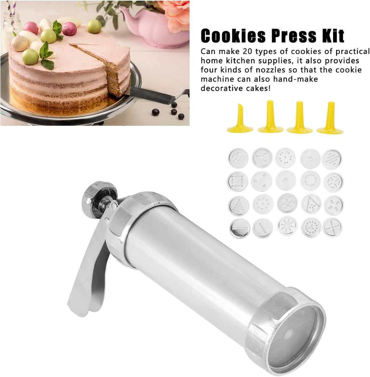 Cookie Press,Electric Cookie Press Gun with 20 Cookie Shapes Discs and 4 Piping Nozzle Cookie Press for Baking Maker Baking Kit Icing Machine for Cream Pastry Decorating