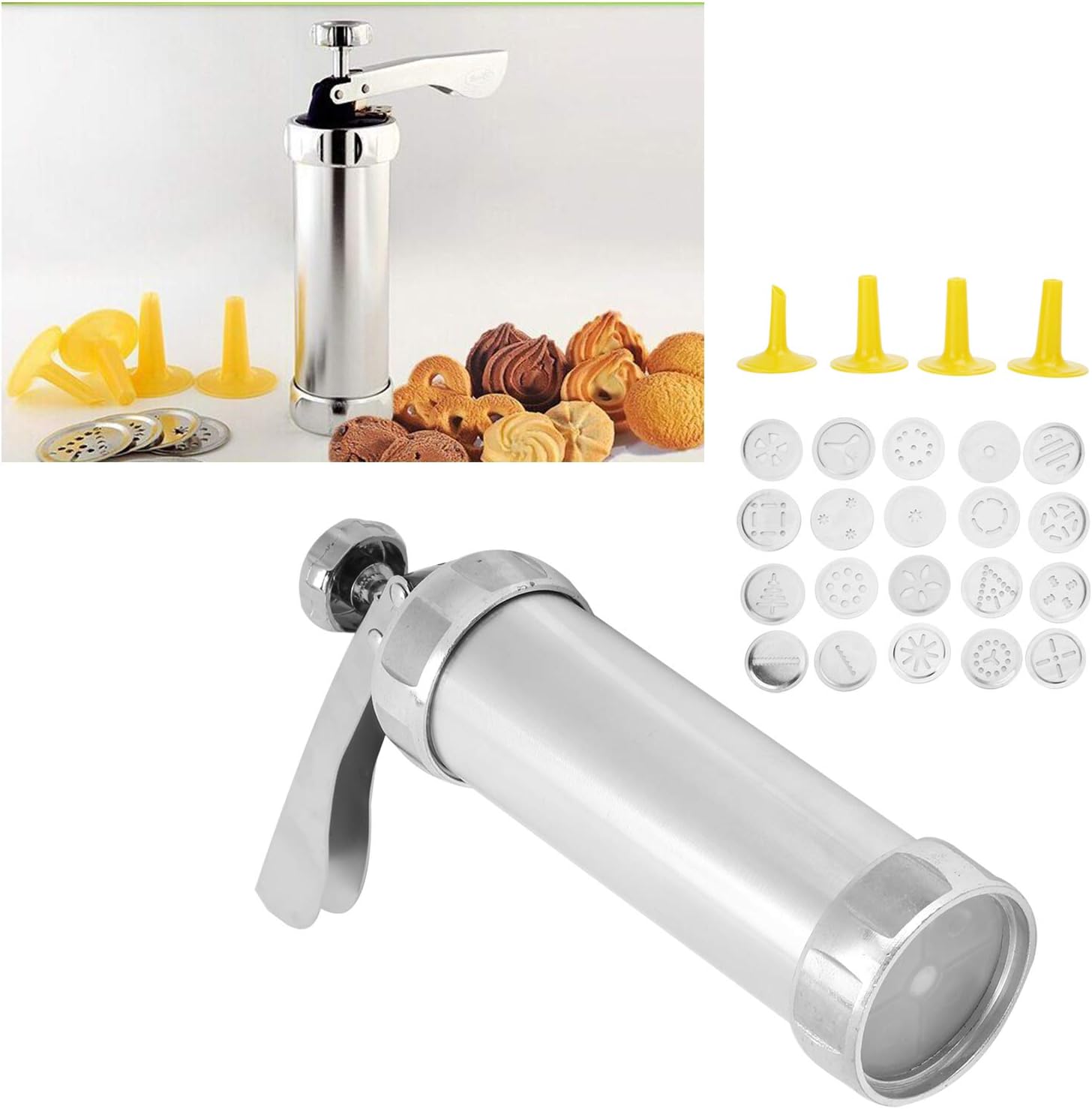Cookie Press,Electric Cookie Press Gun with 20 Cookie Shapes Discs and 4 Piping Nozzle Cookie Press for Baking Maker Baking Kit Icing Machine for Cream Pastry Decorating