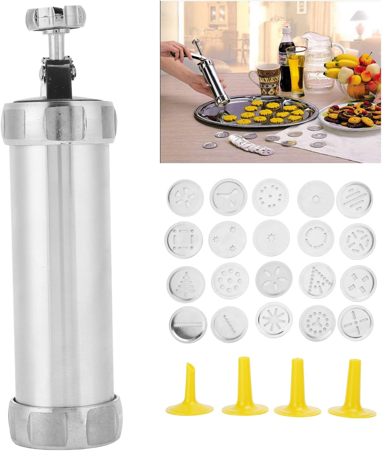 Cookie Press,Electric Cookie Press Gun with 20 Cookie Shapes Discs and 4 Piping Nozzle Cookie Press for Baking Maker Baking Kit Icing Machine for Cream Pastry Decorating