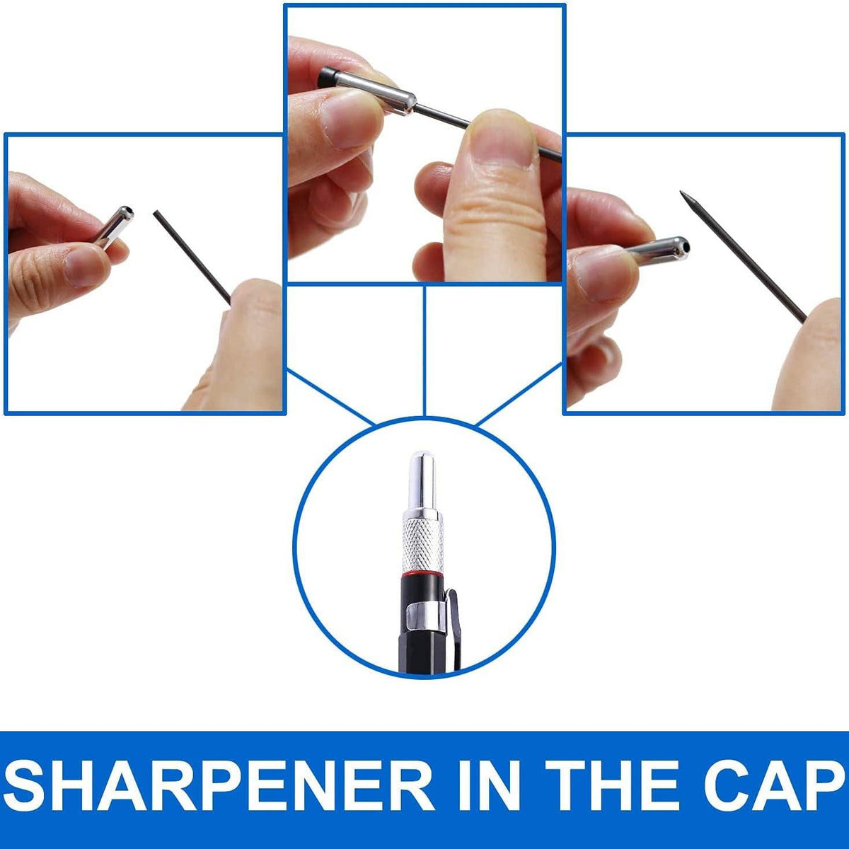 2.0mm Mechanical Pencil Lead Pencil for Draft Drawing Carpenter Crafting Art Sketching with 12 Pcs Refill - Black