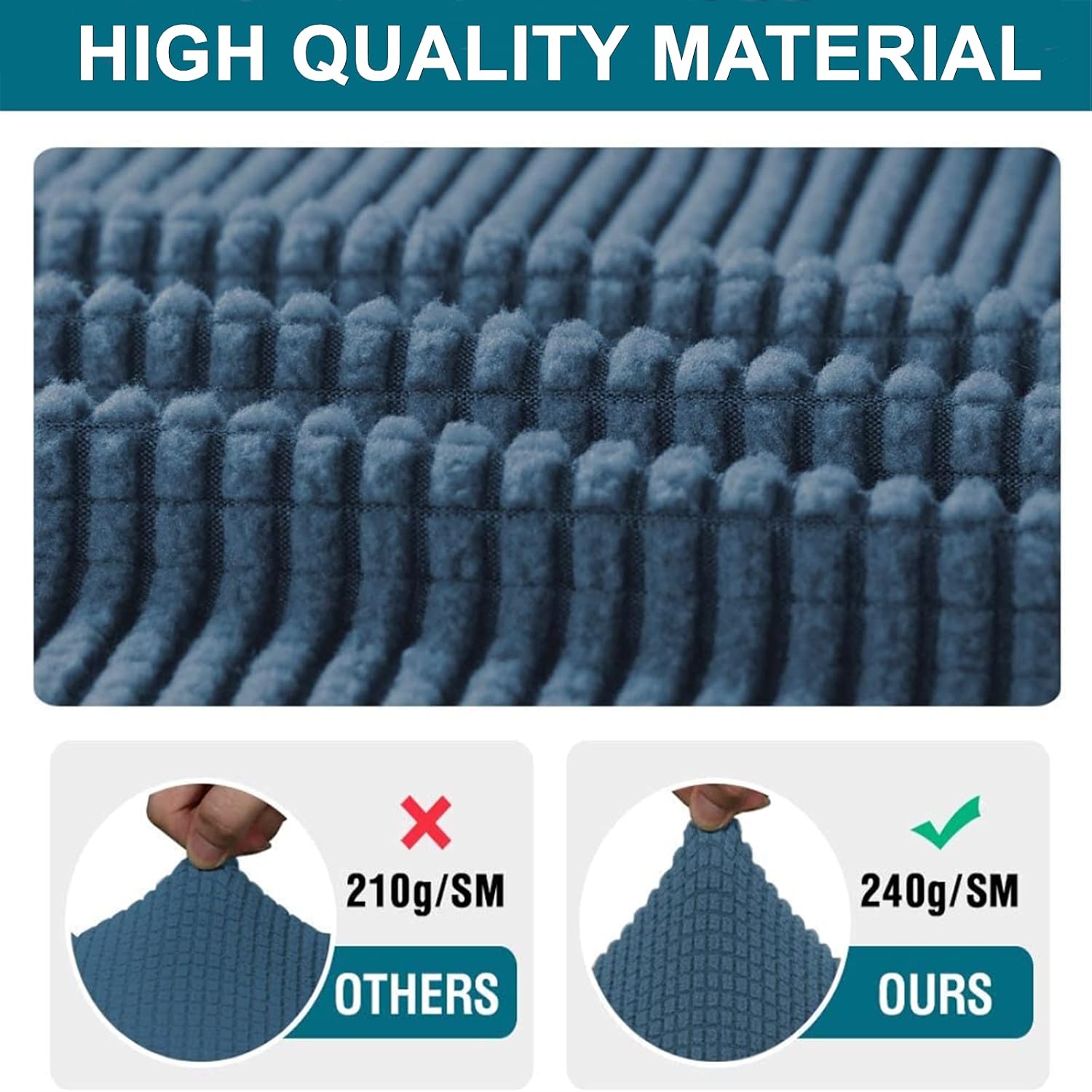 3 Piece T Cushion Sofa Slipcovers Thick Couch Cover Furniture Protector Stretch T Cushion Sofa Covers for 2 Cushion Couch with 2 Individual T Cushion Covers Washable (Blue, Loveseat X-Large)