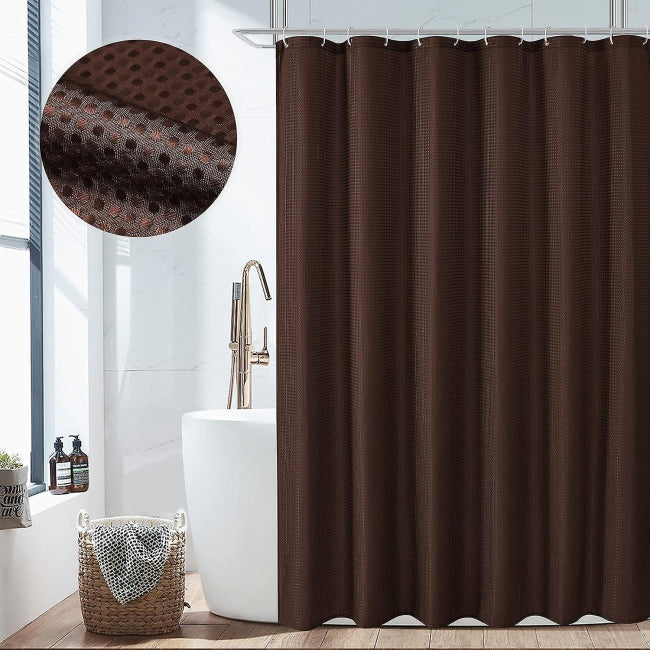 pc Brown Shower Curtain, Waffle Woven Textured Fabric Bathroom Shower