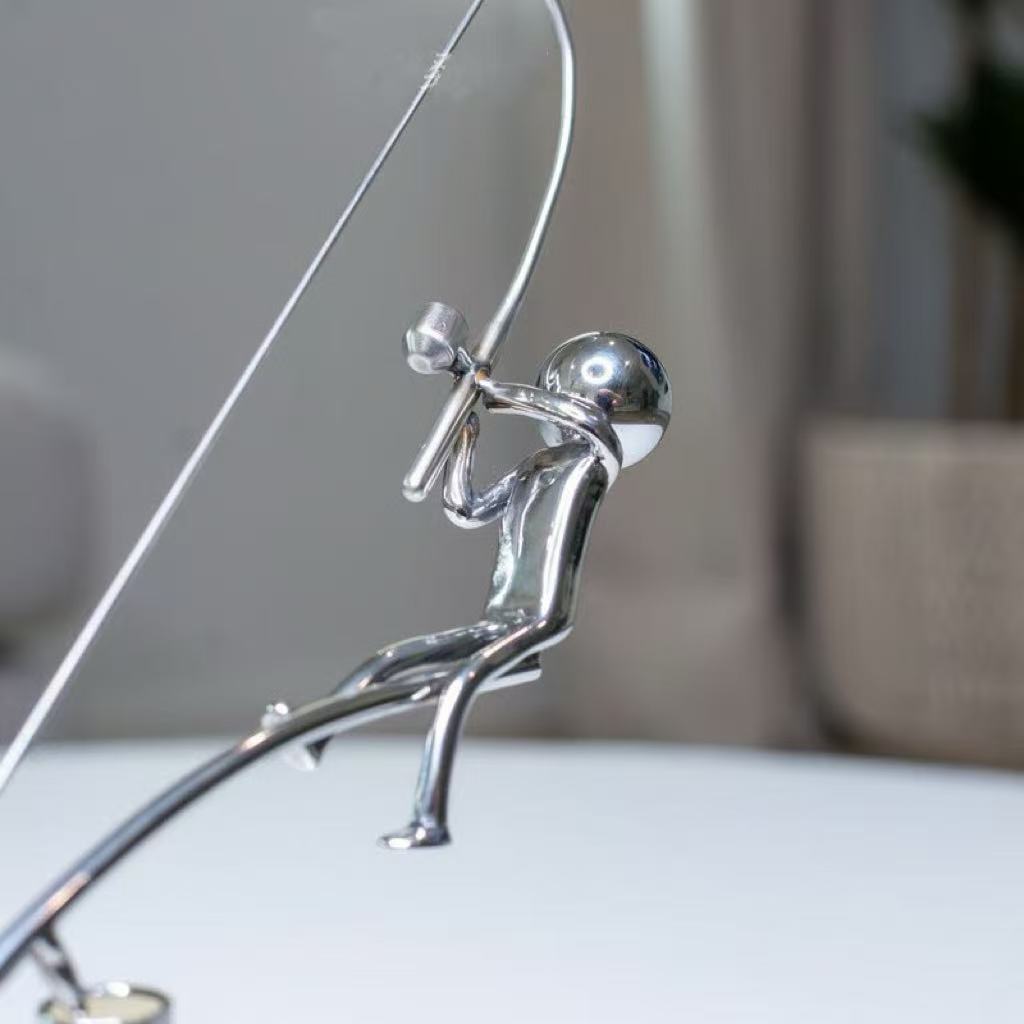 Kinetic Desk Art Balancing Fisherman Sculpture for Office Zen Home Decor and Gifts