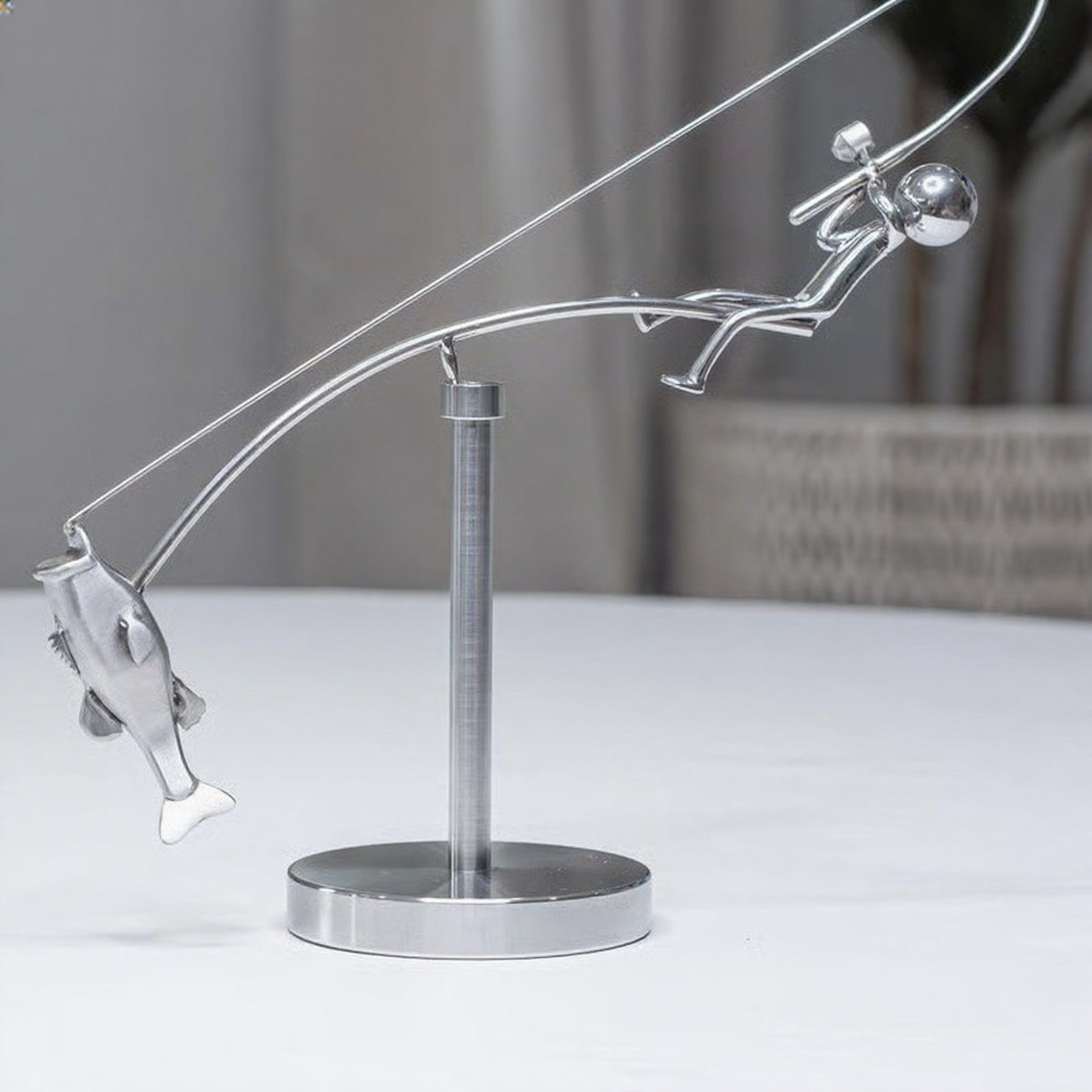 Kinetic Desk Art Balancing Fisherman Sculpture for Office Zen Home Decor and Gifts