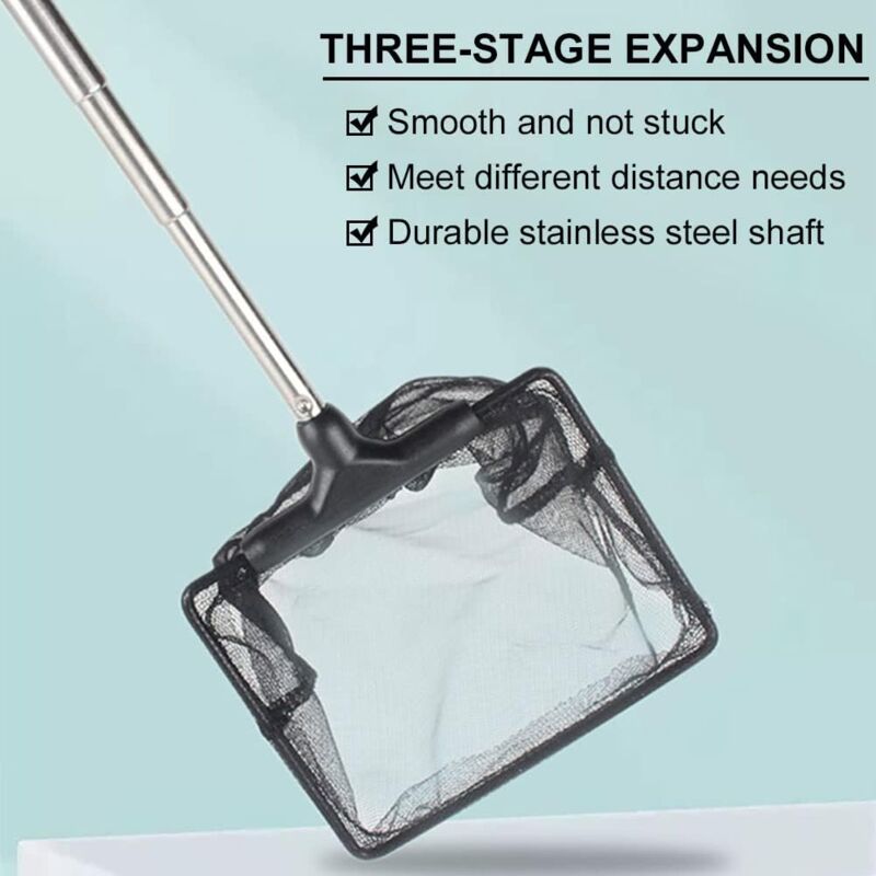 Aquarium Fishing Net Adjustable Telescopic Extendable Handle Mini Foldable for Fish Tank Compatible with Multiple Brands 1 Pack