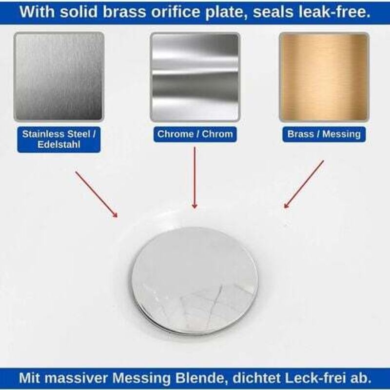 Universal Bathtub Stopper Ø70mm, Adjustable Height, Double Seal, Chrome Brass, Stainless, Compatible with Most Sinks & Bathtubs