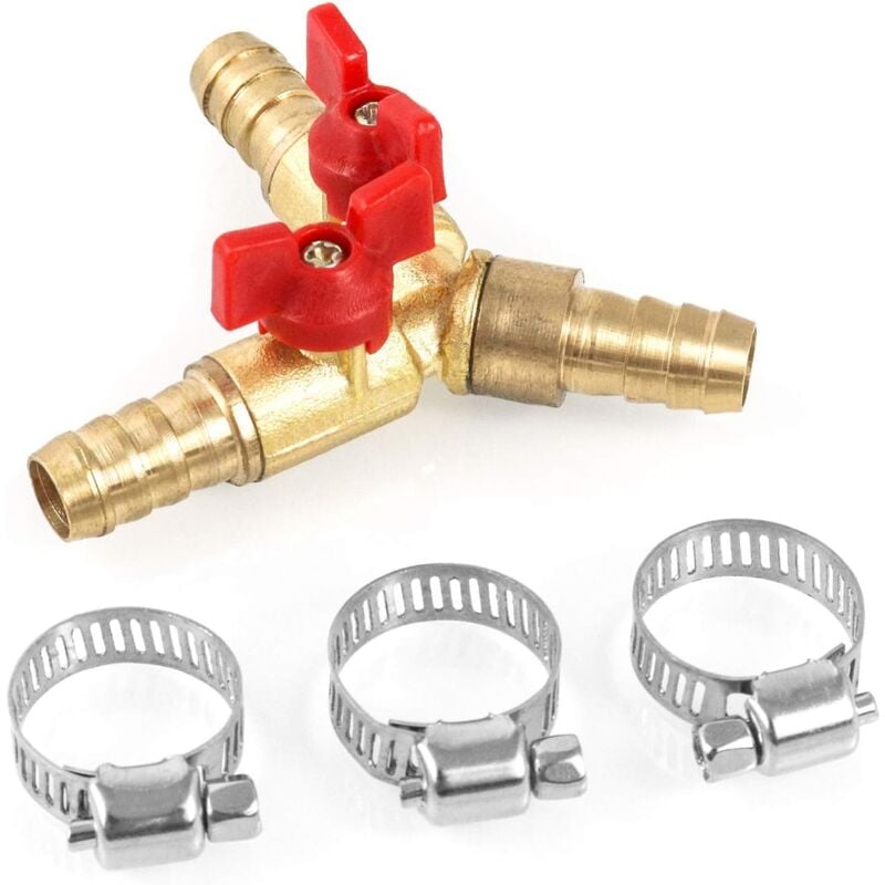 MUMU 3-Way Hose Connector Splitter Brass Zinc Alloy 10mm Ball Valve T-Hose Connector for Coupling Fittings Air Water Gas 1 Piece
